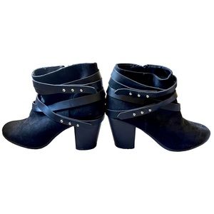 Material Girl Strappy Moto‎ Studded Ankle Boots Black 8.5